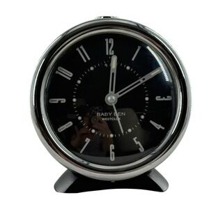 Baby Ben Westclox Alarm Clock Retro Chrome Black Wind‎ Up Classic Tested